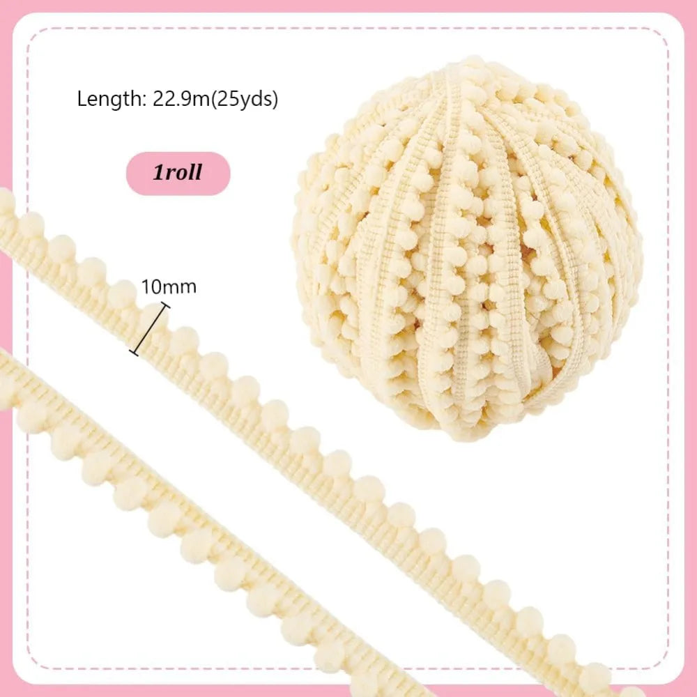 Wheat Ball Fringe Trim 25 Yards – Polyester Pom Pom Ribbon Sewing Trim Ribbon Axl