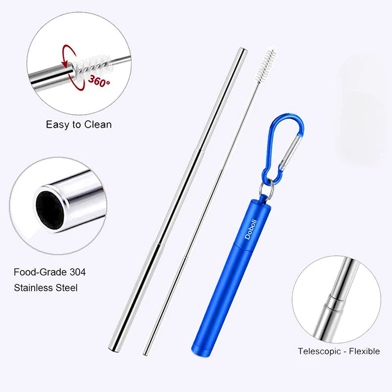 Collapsible Stainless Steel Travel Straw Set – Case & Brush Reusable Drinking Straw Axl