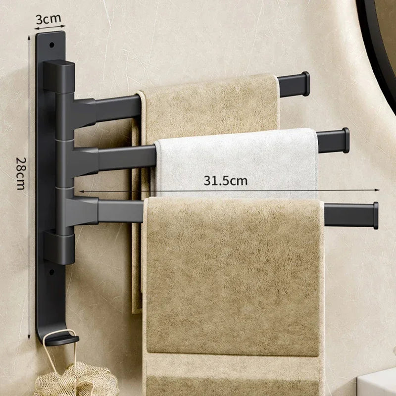 Wall Mounted Rotatable Towel Rack – Space Aluminum 2–5 Bars Towel Rack Axl Black 3 Bar