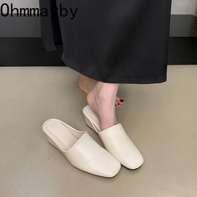 Women's Wedge Heel Mules – Square Toe Slip-On Slide Sandals Wedge Mule Sandals Axl
