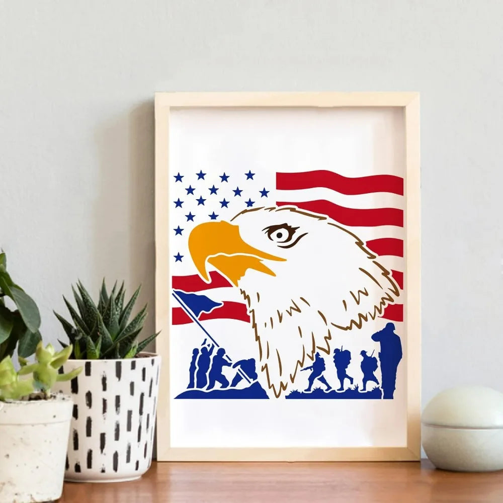 12x12 Independence Day Eagle Flag Stencil – Reusable PET Painting Stencil Axl