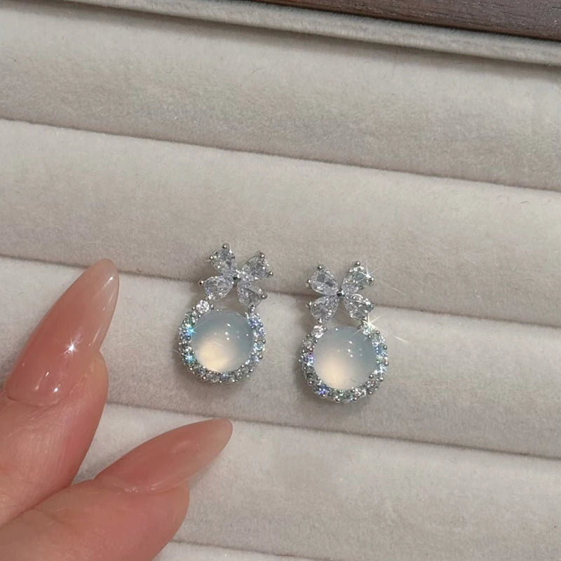 Huitan Bow Opal & CZ Stud Earrings – Women's Fashion Jewelry Stud Earrings Axl