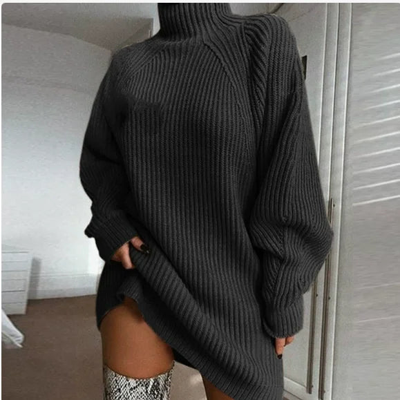 Women's Turtleneck Cable Knit Sweater Dress | Long Sleeve Knit Sweater Dress Axl GRAY XXXL