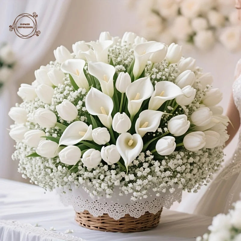 40-Piece Artificial Flower Bouquet – Gypsophila, Tulip & Lily Artificial Flower Bouquet Axl