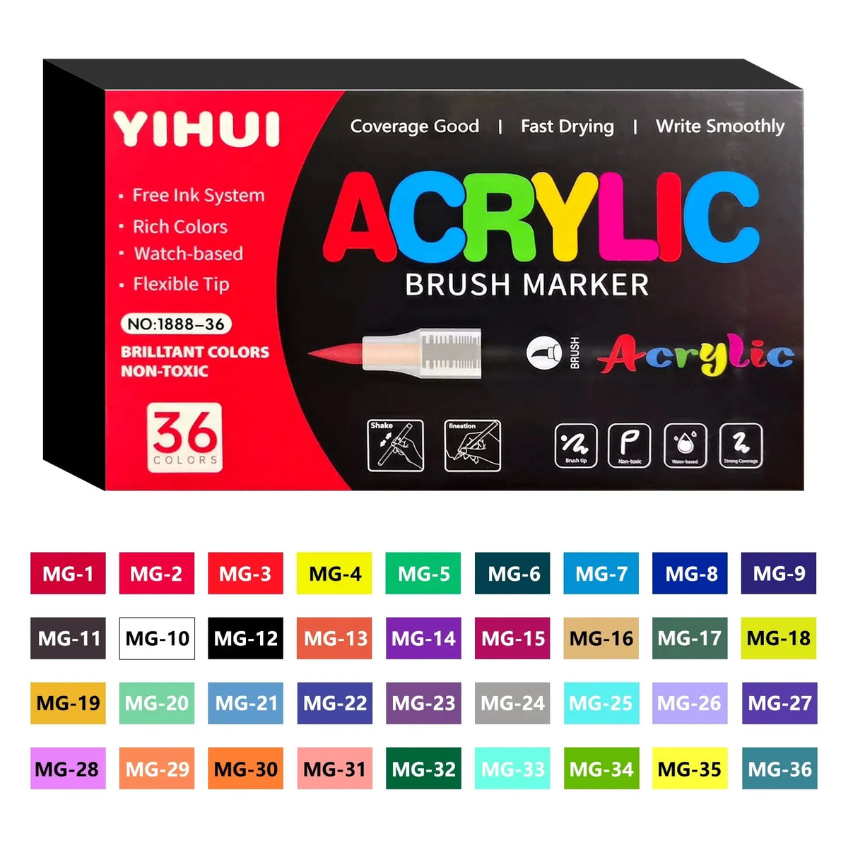 Acrylic Paint Pens 12–60 Colors | Brush Tip Markers for DIY Acrylic Paint Markers Axl 36 colors
