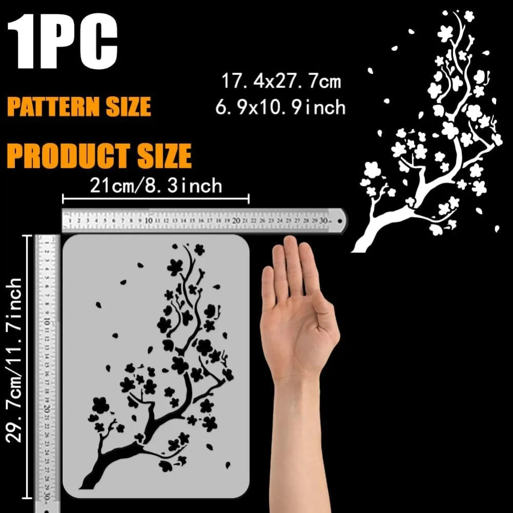 Cherry Blossom Tree Stencil – Large 8.3x11.7" Reusable PET Craft Stencil Axl