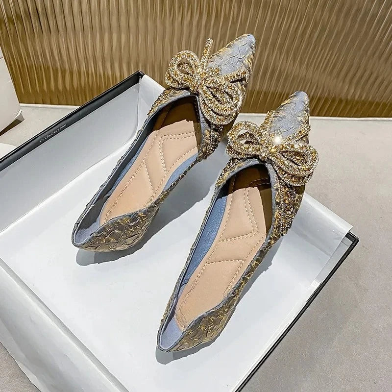 Crystal Bow Pointed Toe Women's Flats – Party & Evening Shoes Women's Flat Shoes Axl