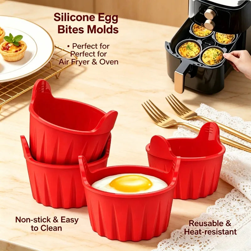 KEMORELA 4-Pack Silicone Ramekins – Air Fryer & Muffin Molds Silicone Baking Molds Axl Red-4PCS