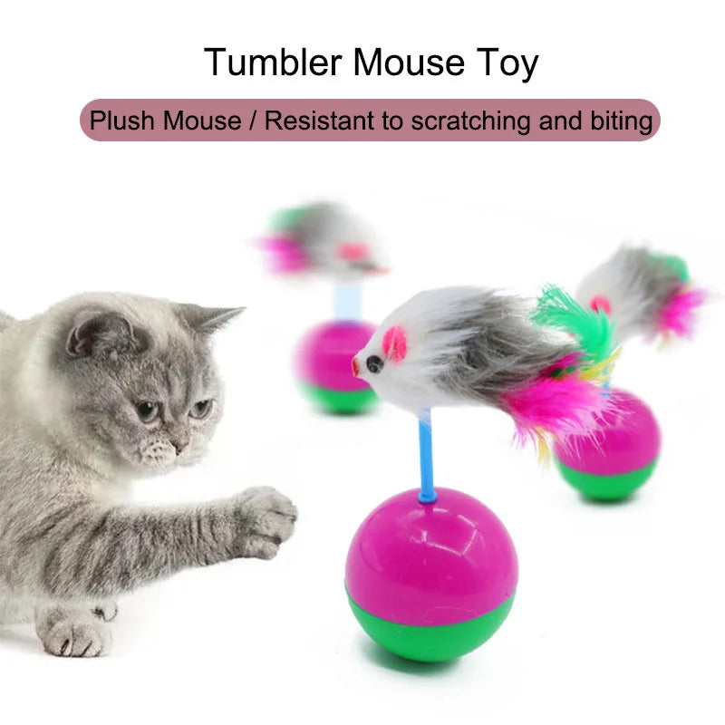 Tumbler Mouse Roly Poly Cat Toy – Feather Interactive Pet Toy Interactive Cat Toy Axl