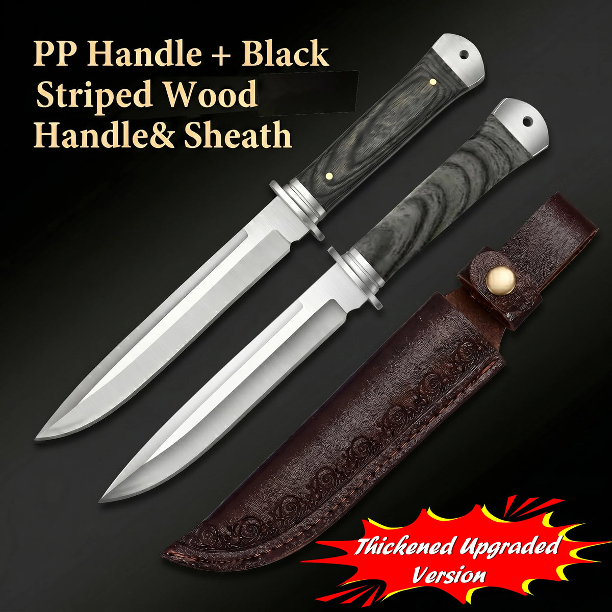 Fixed-Blade Kitchen Knife with Leather Sheath | Carbon Steel Fixed-Blade Kitchen Knife Axl PP and Solid Wood