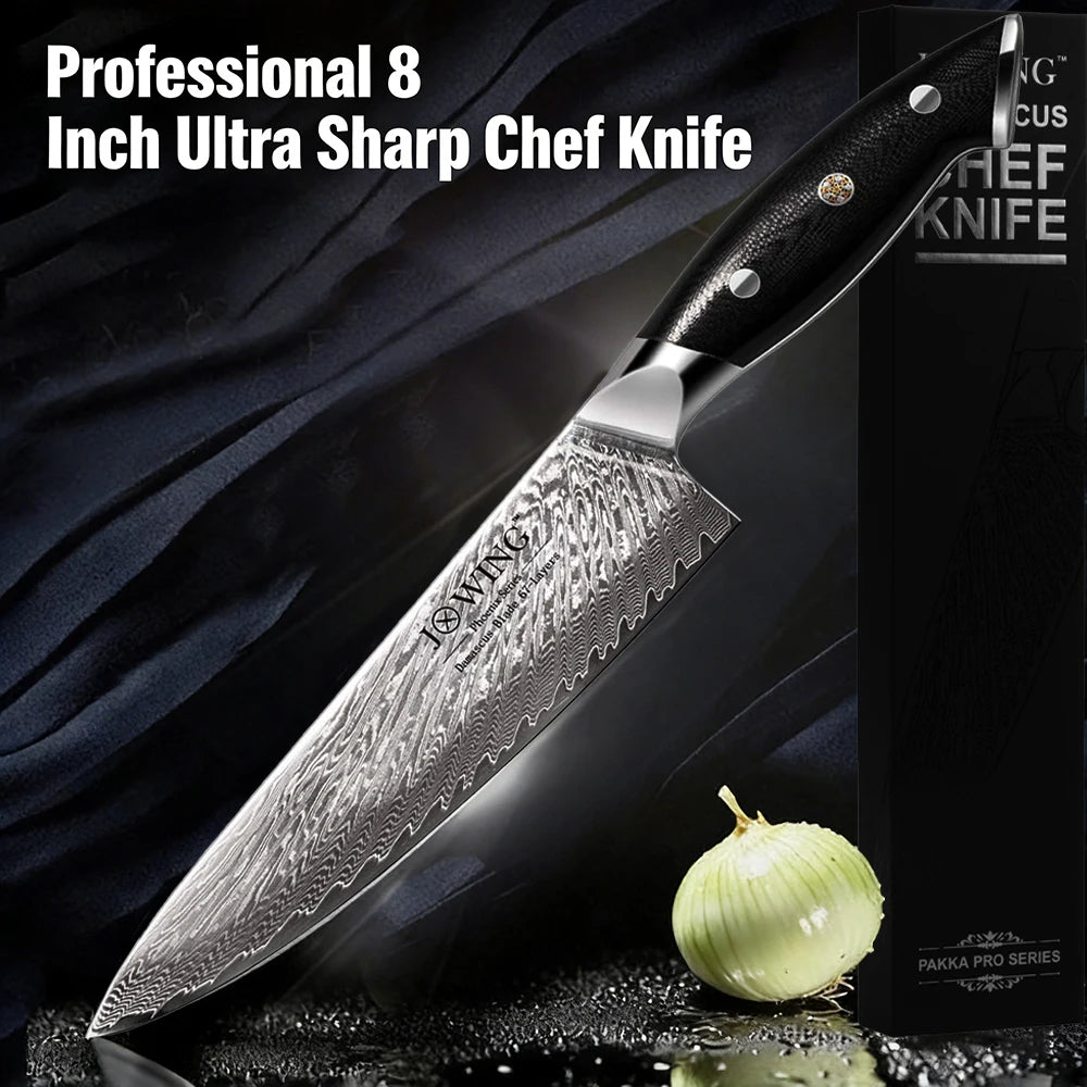 Damascus Steel Chef Knife with Gift Box – 20cm Sharp Blade Damascus Chef Knife Axl