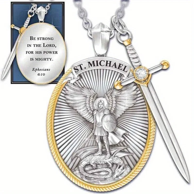 St. Michael Archangel Pendant Necklace – Catholic Saint Medal Religious Pendant Necklace Axl