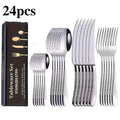 24-Piece Stainless Steel Cutlery Set – Outdoor Knife Fork Spoon Flatware Cutlery Set Axl 24pcs A