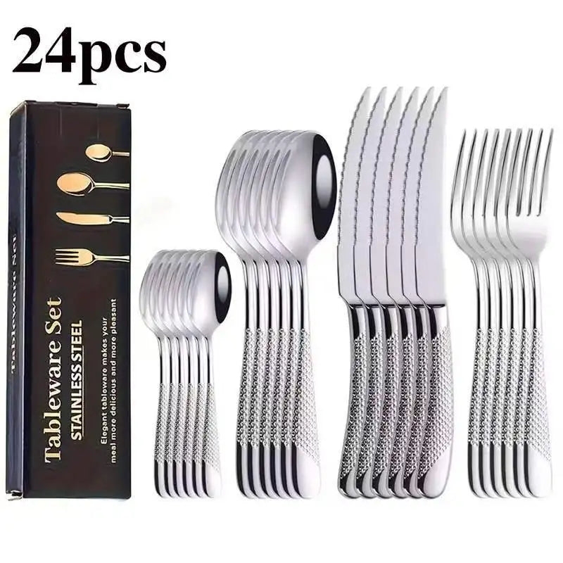 24-Piece Stainless Steel Cutlery Set – Outdoor Knife Fork Spoon Flatware Cutlery Set Axl 24pcs A