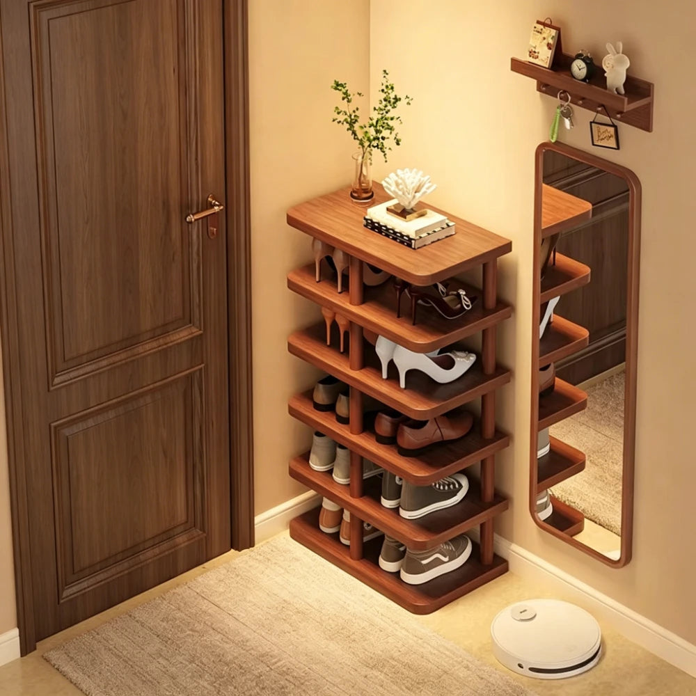Multi-Tier Bamboo Shoe Rack – Narrow Entryway Floor Organizer Bamboo Shoe Rack Axl