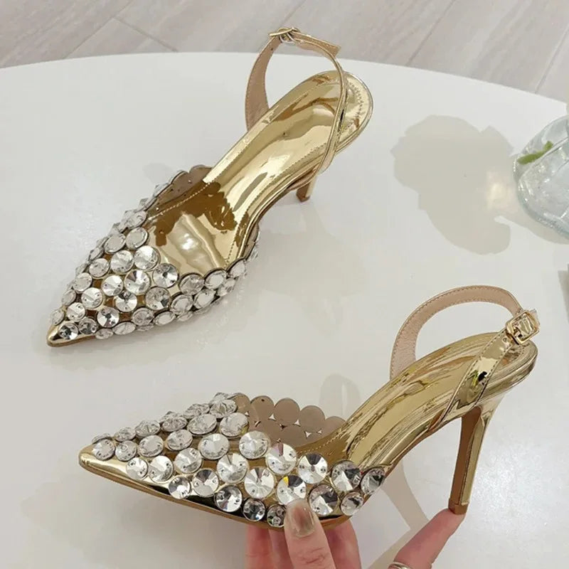 Women's Crystal Stiletto Slingback Pumps | Pointed Toe High Heels Stiletto Slingback Pumps Axl