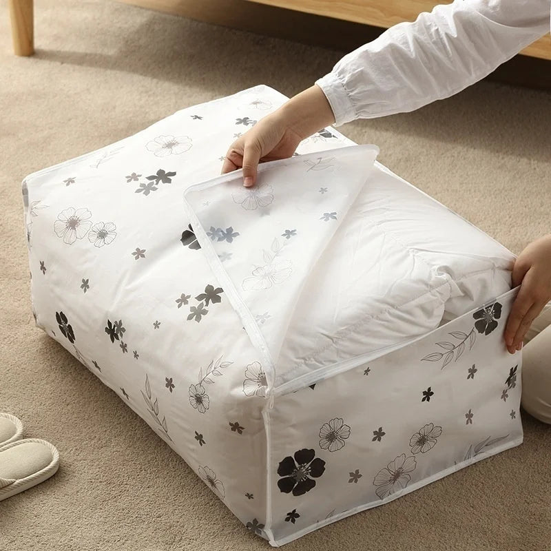 Foldable Quilt Storage Bag – Feather Print Blanket Organizer Storage Organizer Bag Axl