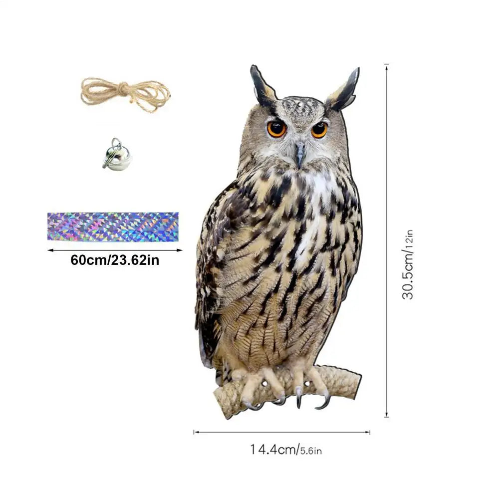2D Owl Scarecrow Bird Repeller Pendant with Bell | Garden Decor Bird Repeller Pendant Axl 01 2D Flat