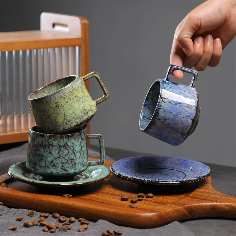180ml Japanese Kiln-Fired Ceramic Espresso Cup & Saucer Set Ceramic Espresso Cup Axl