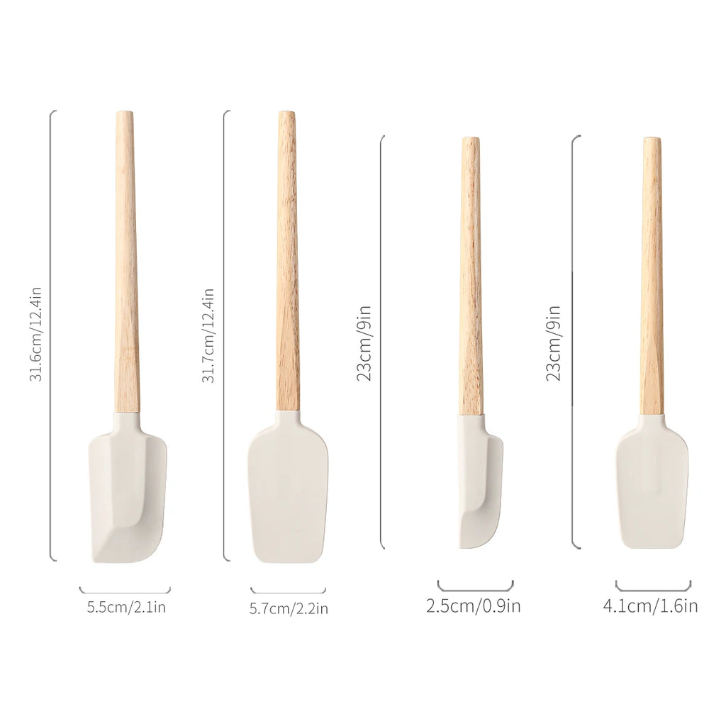 4-Piece Silicone Spatula Set with Wood Handles | Baking Silicone Spatula Set Axl 4Pcs