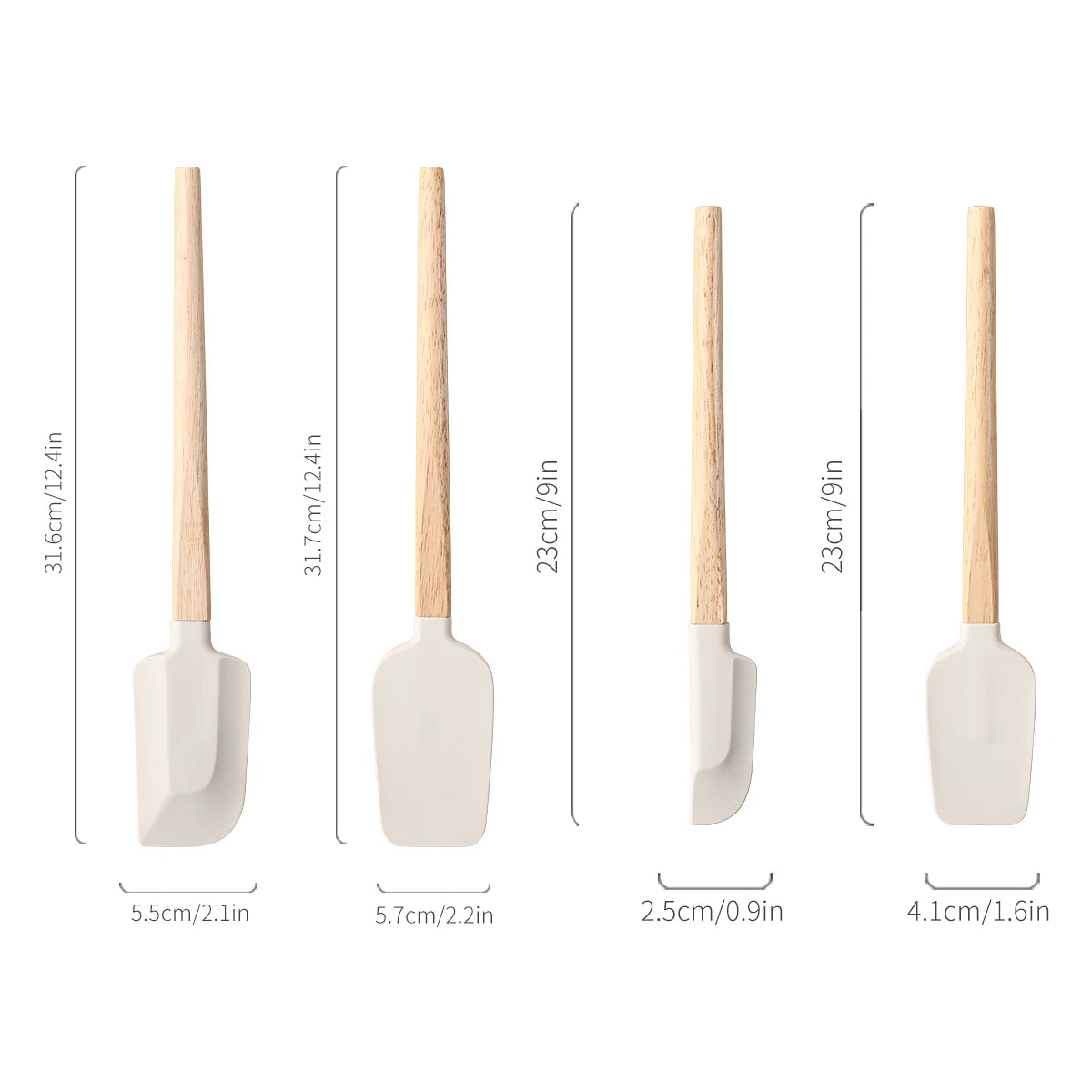 4-Piece Silicone Spatula Set with Wood Handles | Baking Silicone Spatula Set Axl 4Pcs