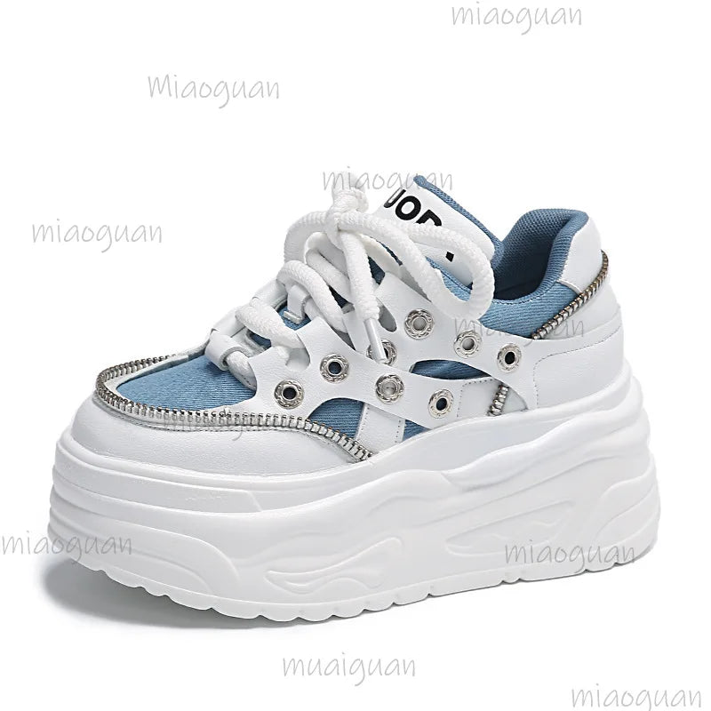 Women's 8CM Platform Chunky Sneakers – Rivet Lace-Up Shoes Platform Sneakers Axl