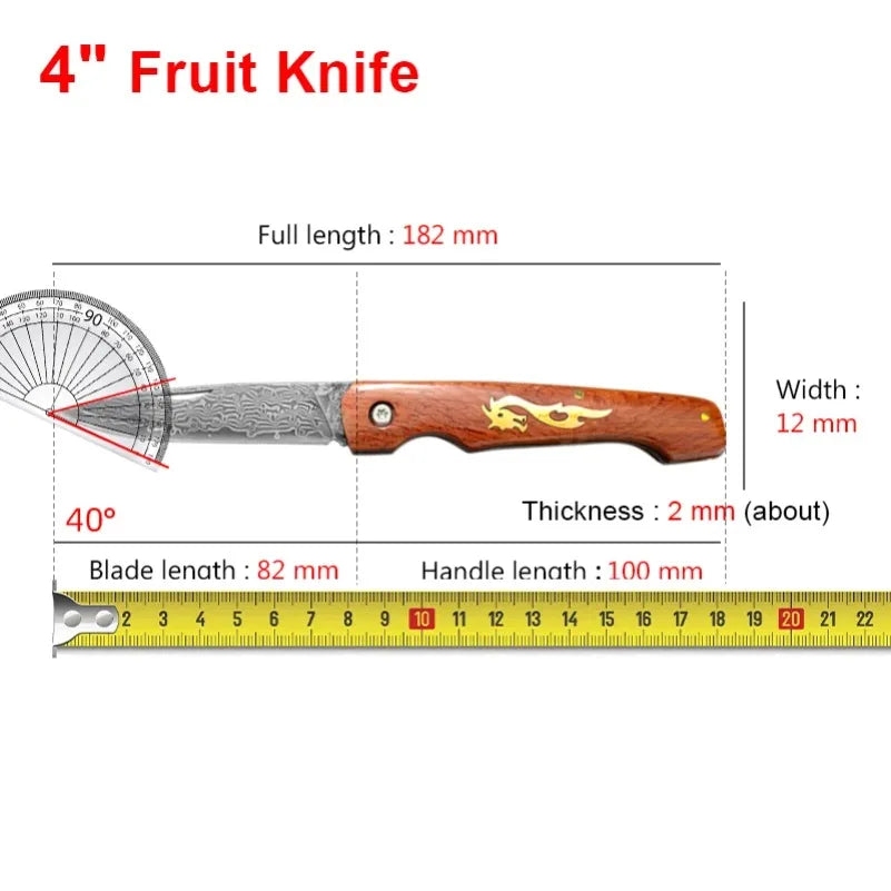 InLeung Damascus Steel Folding Knife – Sharp Wood Handle Folding Kitchen Knife Axl