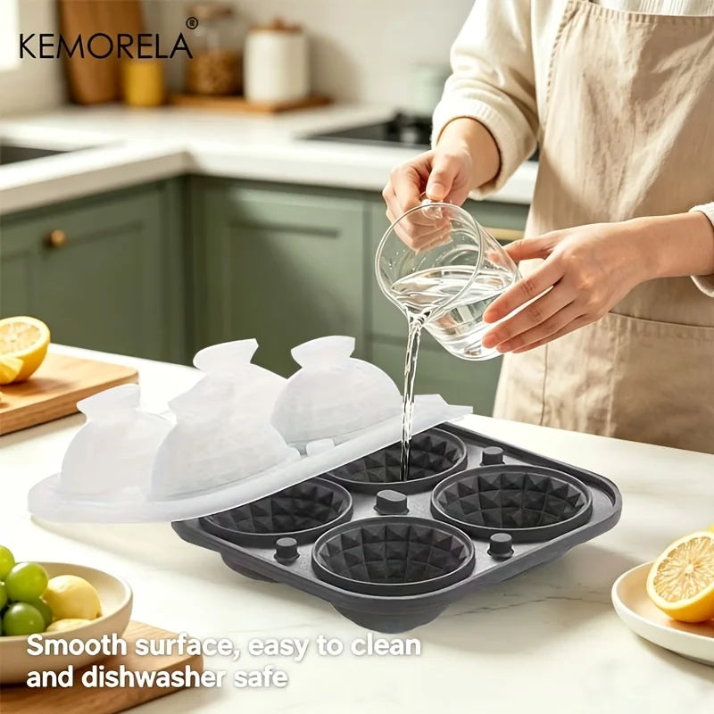 3D Silicone Sphere Ice Ball Mold with Funnel | Cocktail & Whiskey Sphere Ice Ball Mold Axl Black