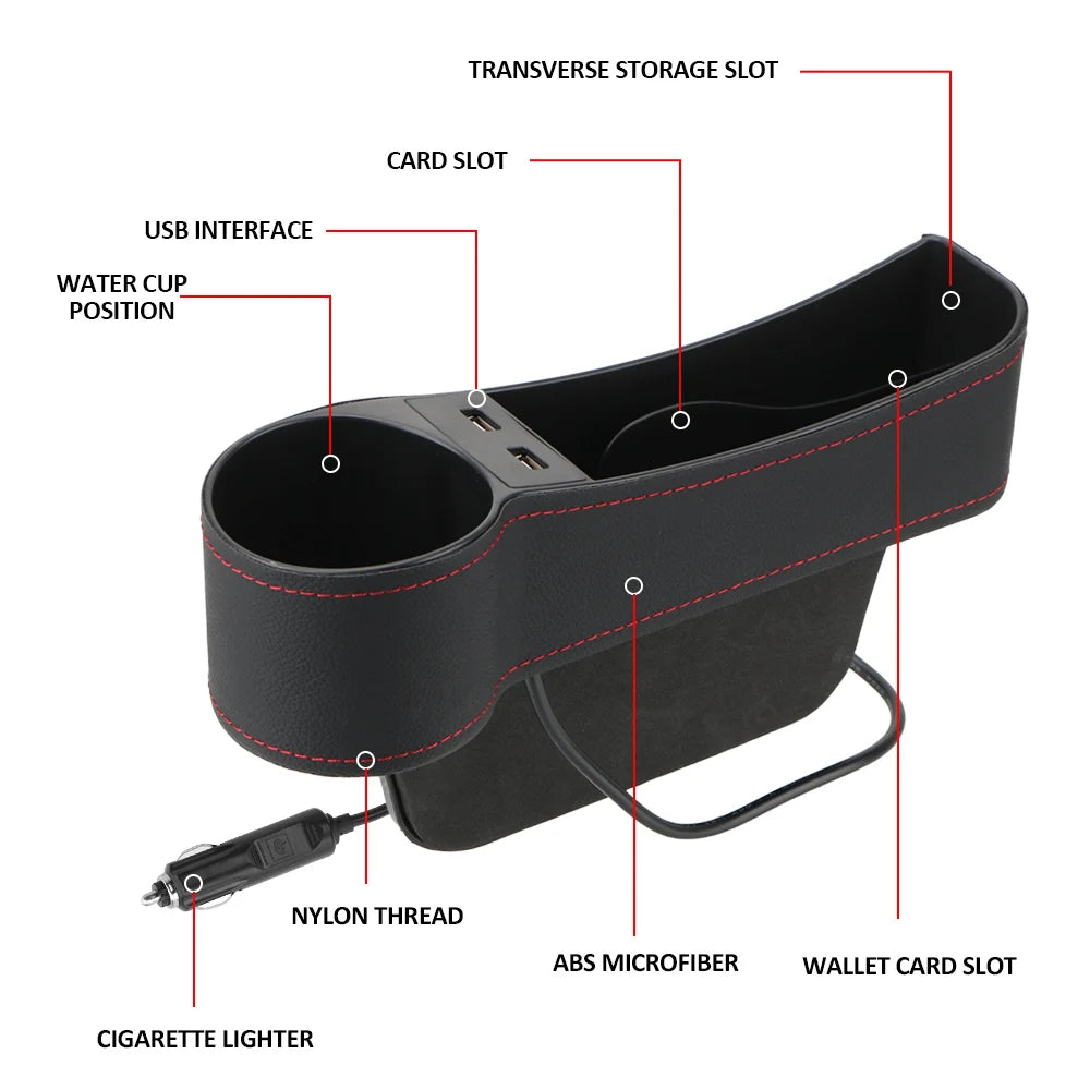 Car Seat Gap Organizer with Dual USB Charger | Leather Box Car Seat Organizer Axl