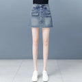 Women's Denim Mini Cargo Skirt – Button Fly A-Line with Pockets Denim Mini Skirt Axl Blue L