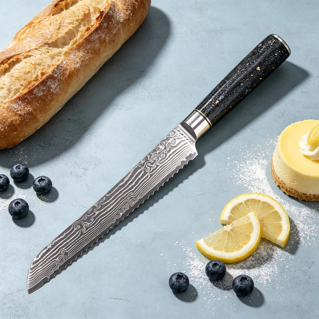 67-Layer Damascus Steel Bread & Chef Knife – 19.5cm Blade Damascus Kitchen Knife Axl