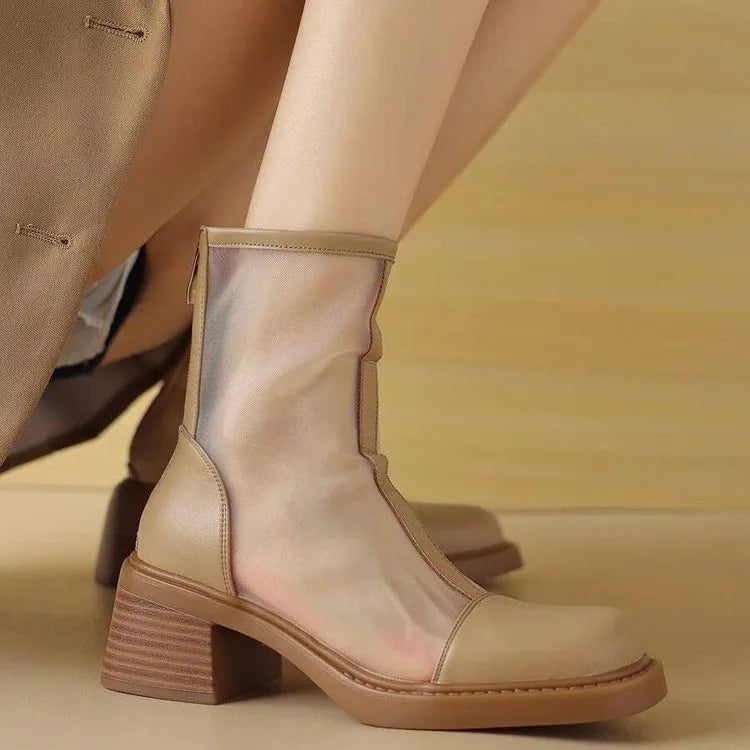 Women's Mesh High-Heel Ankle Boots – Breathable Summer Short Boots Women's Ankle Boots Axl aapricot 37