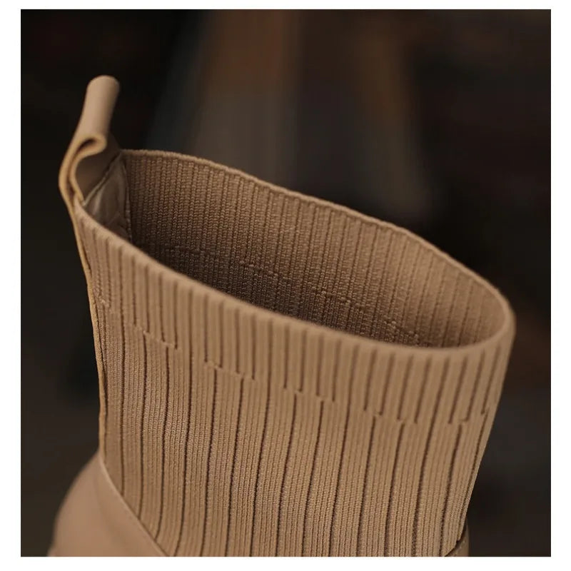 Women's Knitted Chelsea Ankle Boots – Slip-On Block Heel Chelsea Ankle Boots Axl