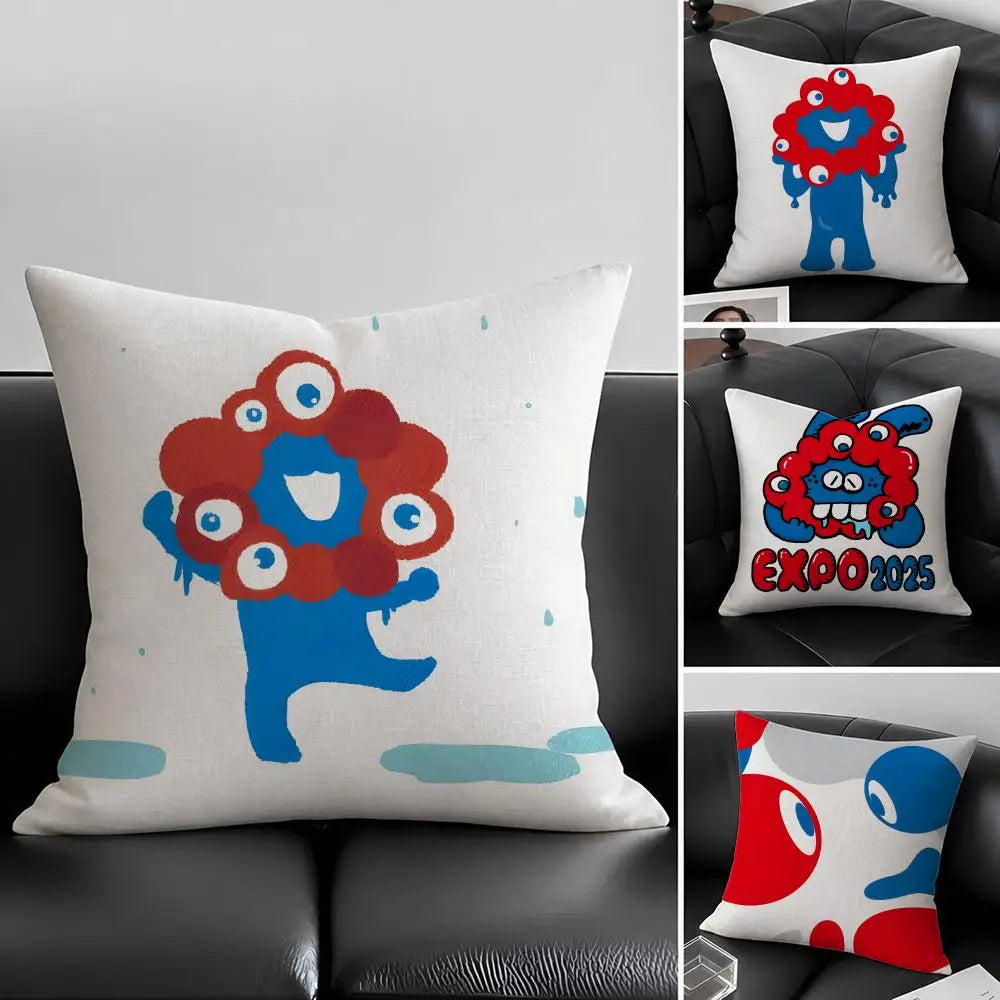 Myaku-Myaku Cartoon Linen Cushion Cover – Sofa & Bedroom Decor Decorative Cushion Cover Axl