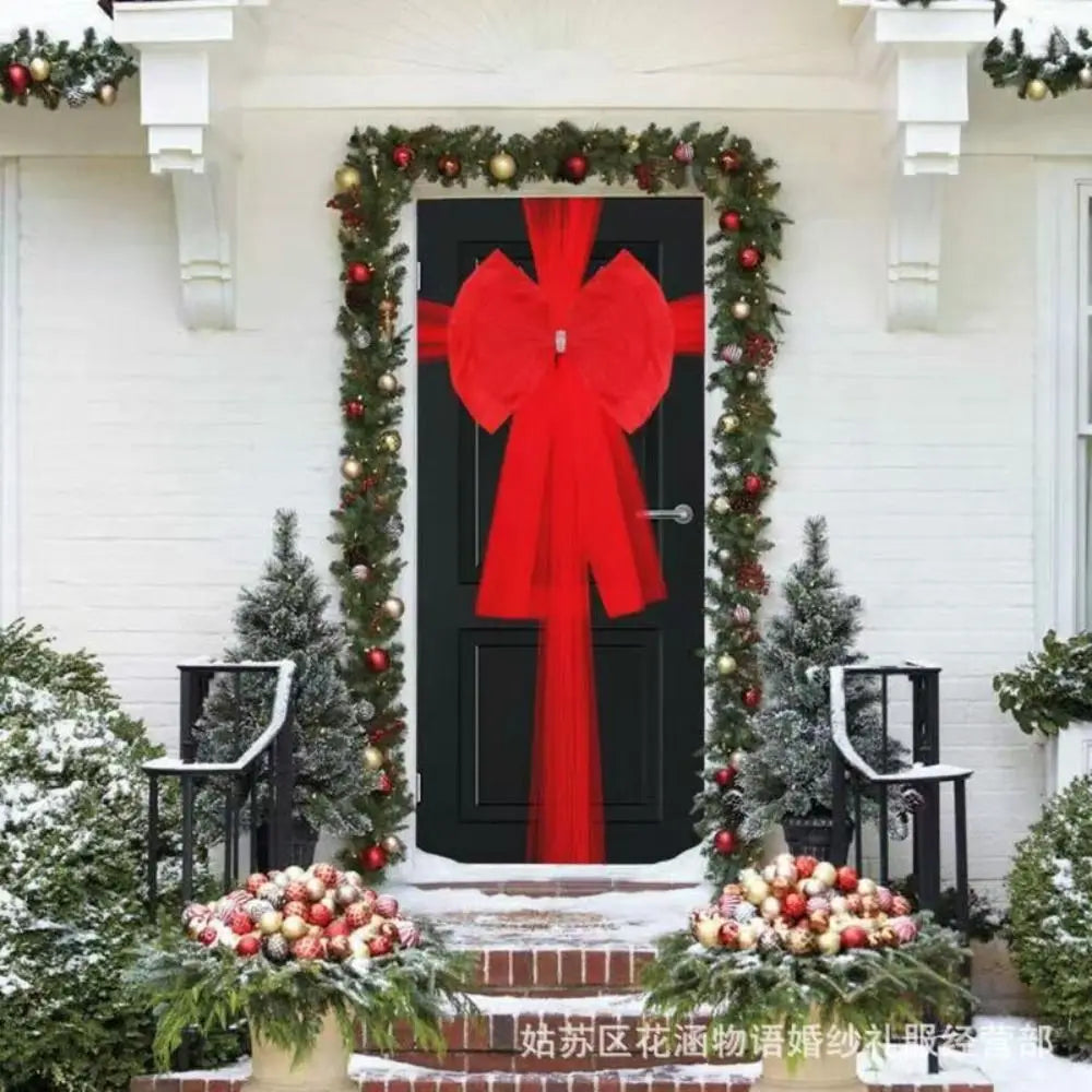 Extra Large Christmas Door Bow – Red Mesh Front Door Décor Christmas Door Decoration Axl