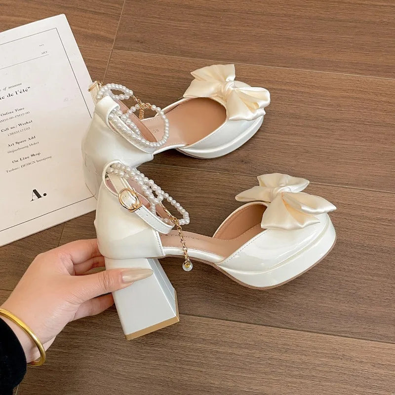 Pearl Ankle Strap Platform Pumps | Gothic Mary Jane High Heels Platform Mary Jane Pumps Axl Beige 36