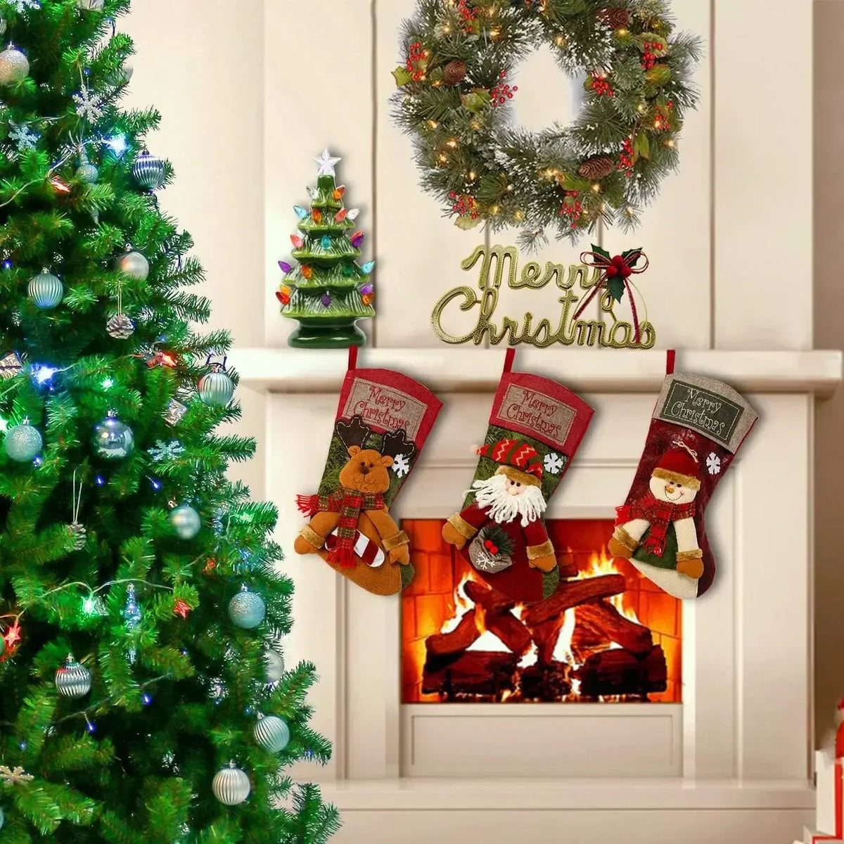 Large Christmas Stockings Set of 3 – Santa, Snowman & Reindeer Christmas Stockings Axl
