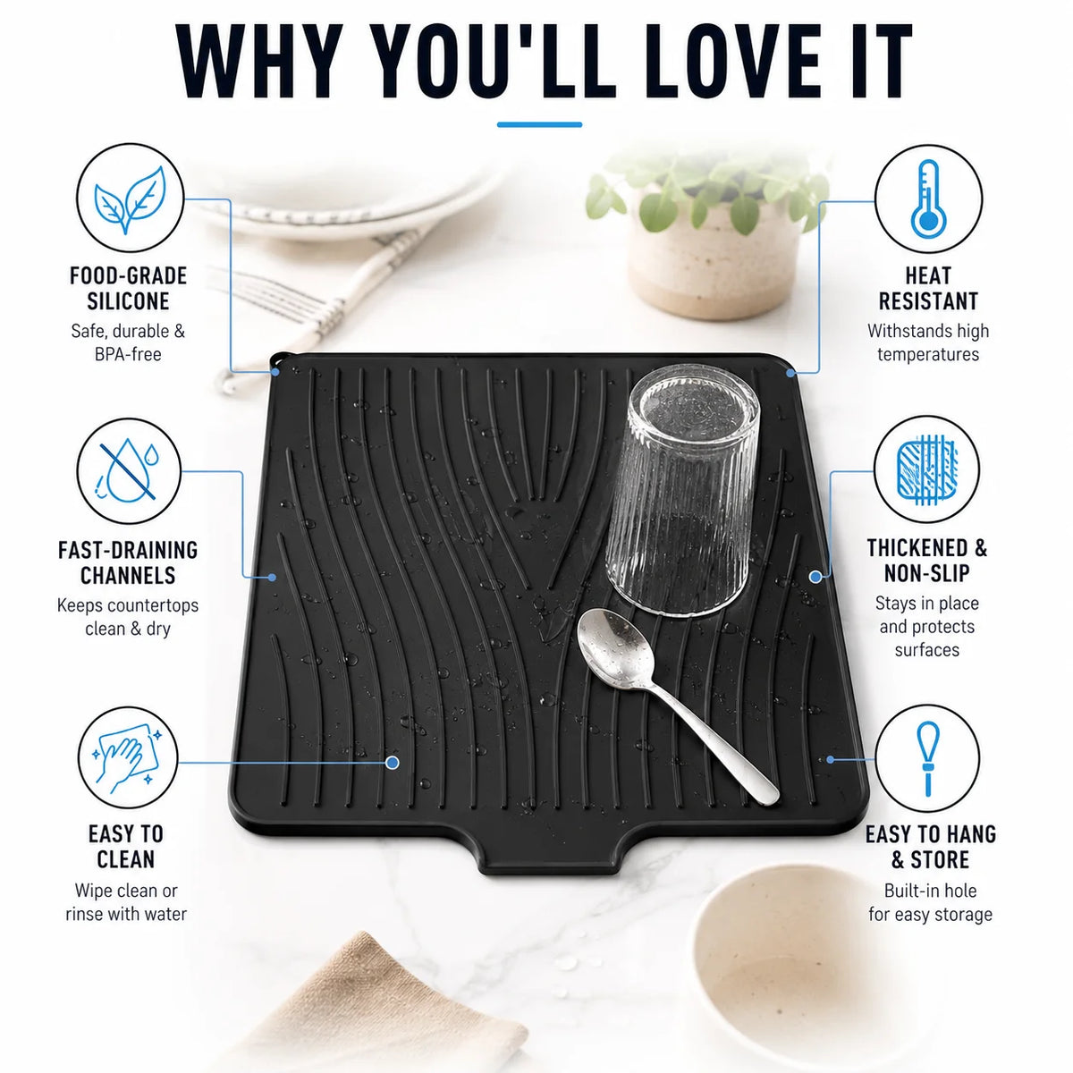 3-Piece Silicone Dish Drying Mat Set – Drainage & Trivet Dish Drying Mat Set Axl
