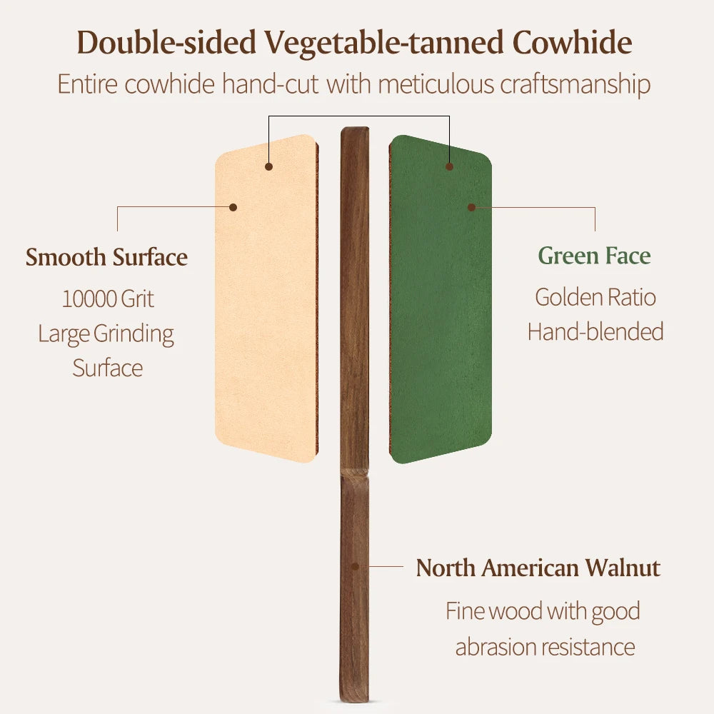 XINZUO Double-Sided Leather Strop Kit – Walnut Handle Stropping Block Leather Stropping Block Axl