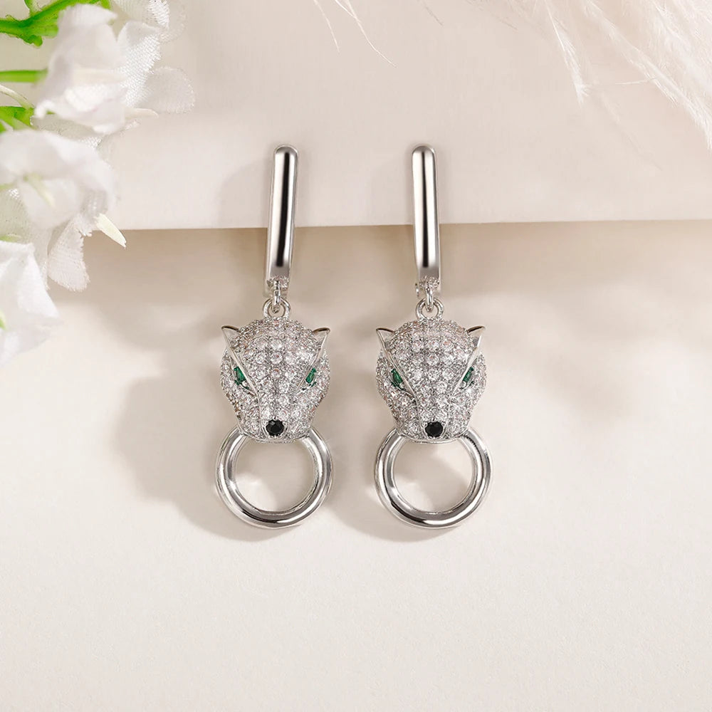 Huitan Leopard Green Eyes CZ Drop Earrings – Hip Hop Rock Drop Earrings Axl
