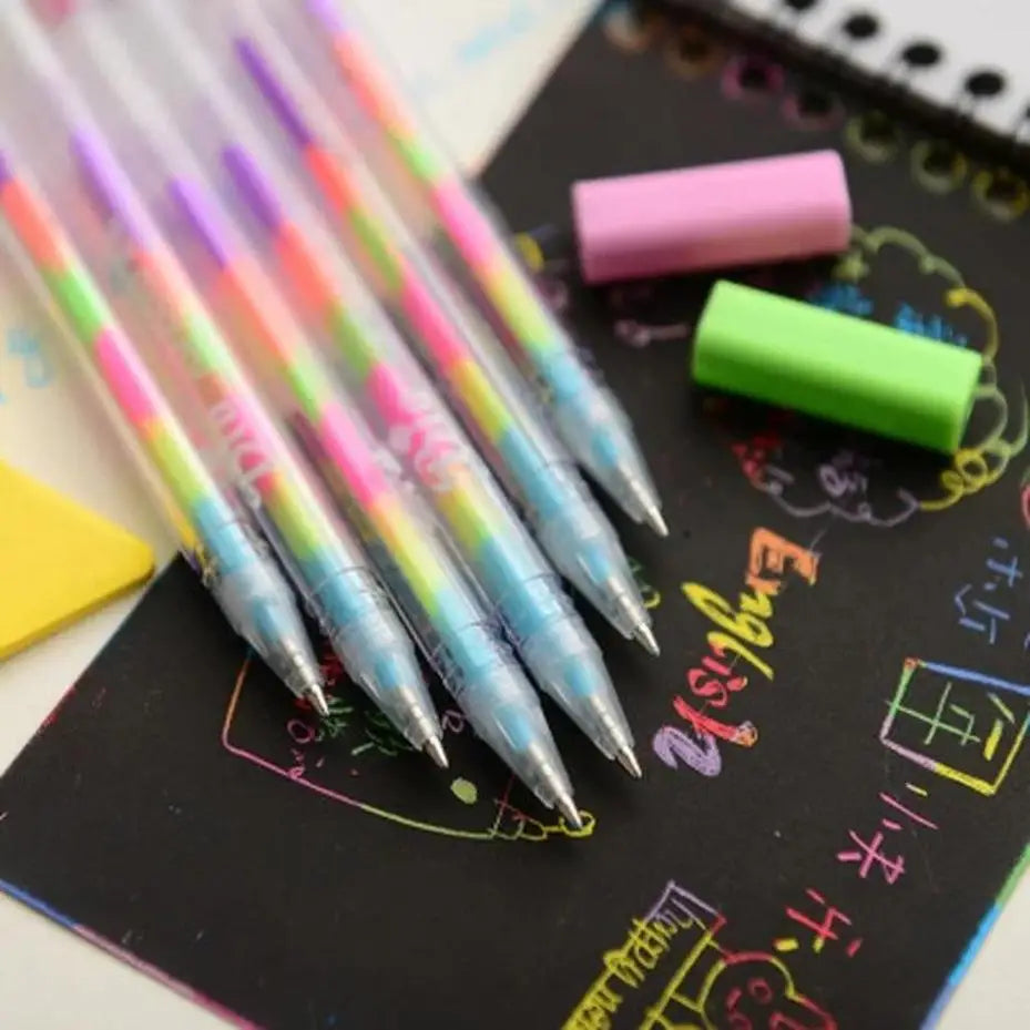 6-Piece Kawaii Rainbow Gel Pens – Colorful DIY Ballpoint Set Gel Pen Set Axl