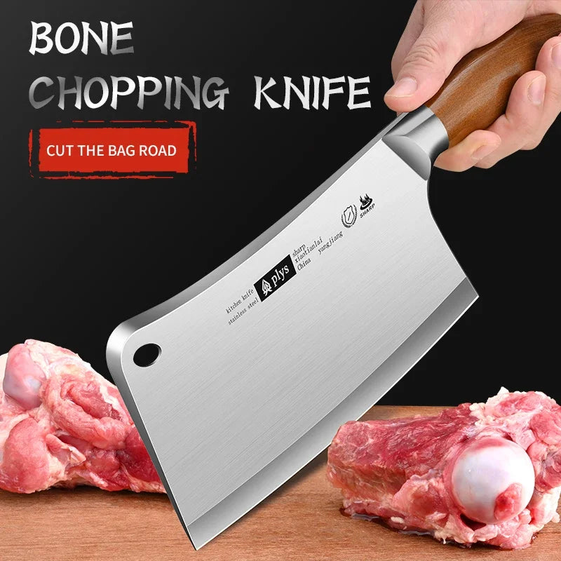 Stainless Steel Butcher Knife – Sharp Chef's Cleaver Wood Handle Kitchen Butcher Knife Axl