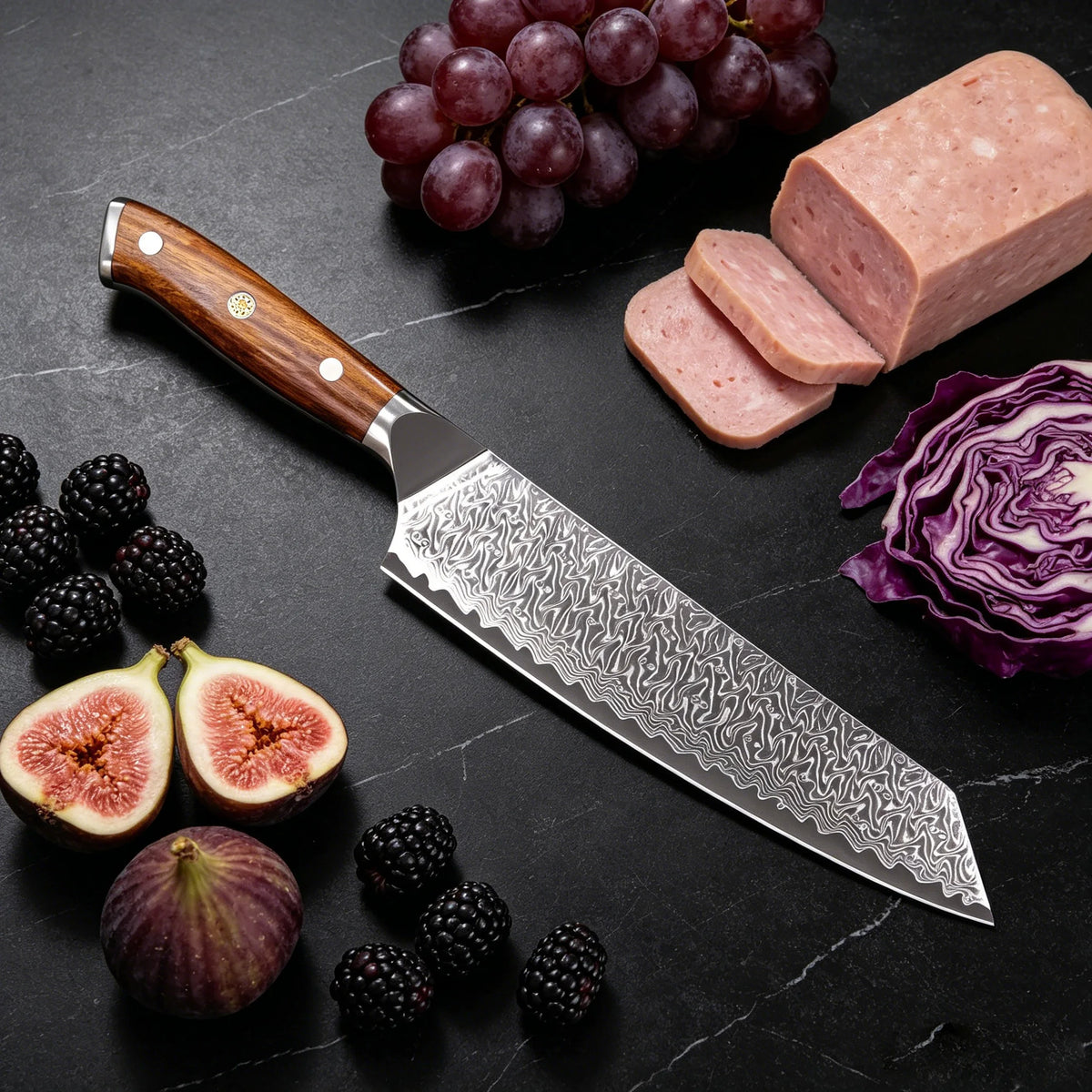 Hand Forged Kiritsuke Damascus Steel Kitchen Knife – 20cm Damascus Kitchen Knife Axl
