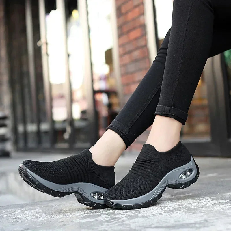 Mesh Slip-On Platform Sneakers – Air Cushion Walking Shoes Platform Slip-On Sneakers Axl