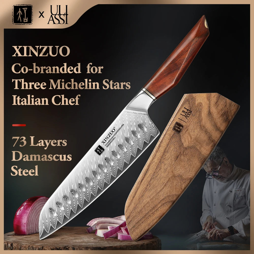 XINZUO x Uliassi 73-Layer Damascus Santoku Knife 7.28" Damascus Santoku Knife Axl China Mainland