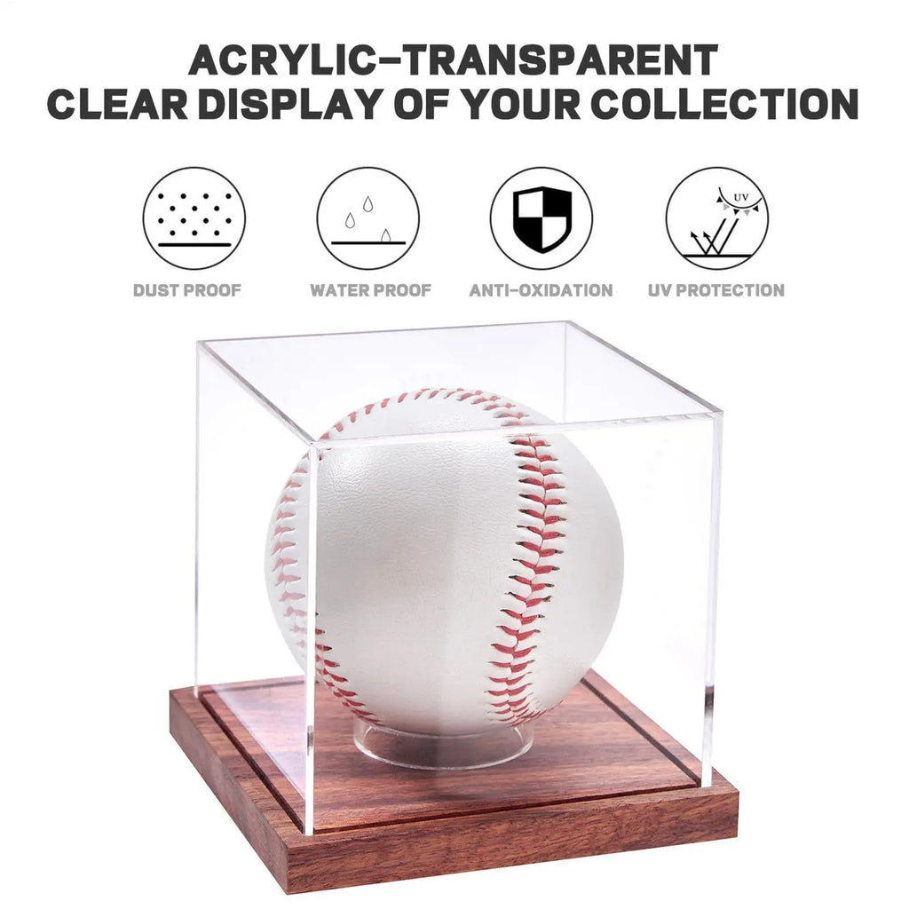 Acrylic Baseball Display Case – Clear Wood Base Collectible Stand Baseball Display Case Axl Default Title