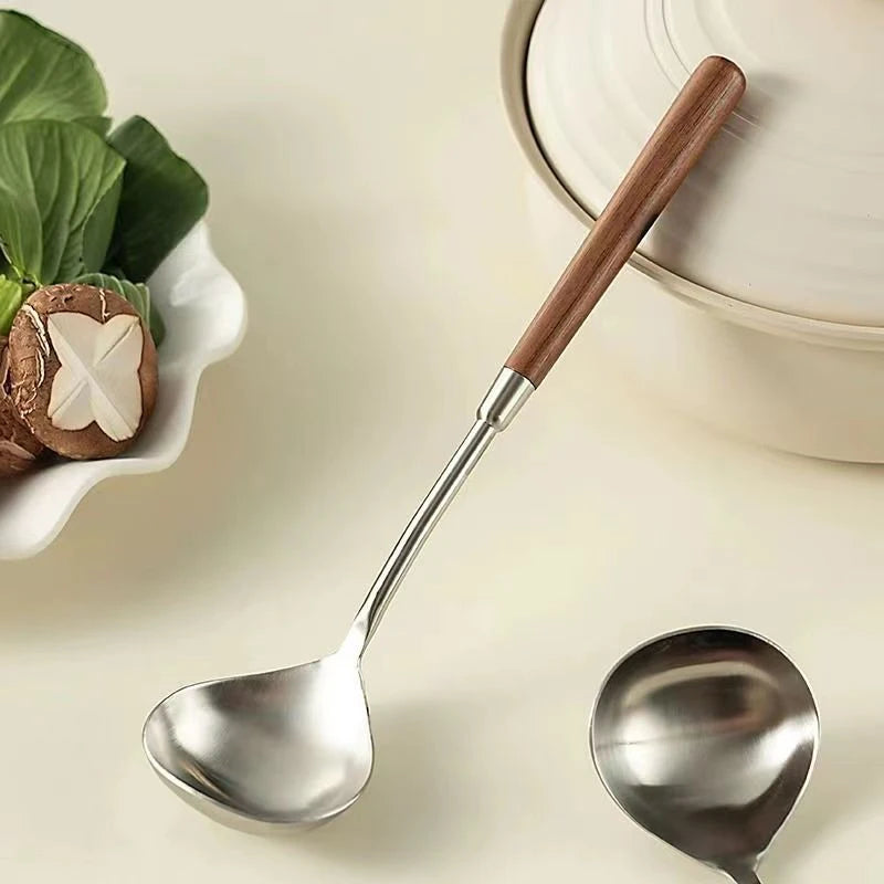 Stainless Steel Long Handle Spoon – Walnut Wood Stirring Spoon Kitchen Stirring Spoon Axl