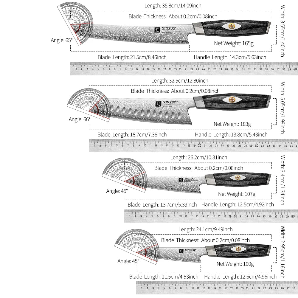 XINZUO Damascus Knife Set 2–7 PC | 145-Layer M390 Steel & Carbon Fiber Damascus Knife Set Axl