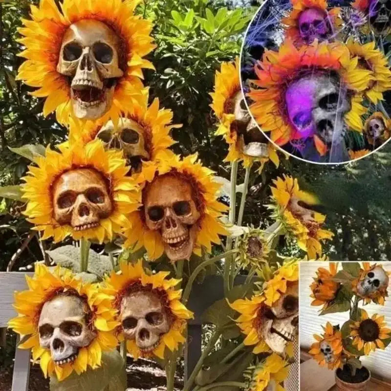 Skeleton Sunflower Halloween Garden Stake – Skull Yard Decor Halloween Garden Stake Axl