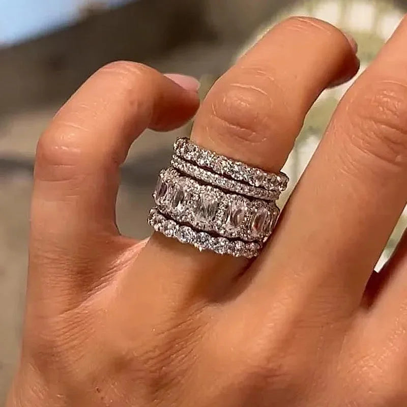 Huitan 4-Piece CZ Bridal Ring Set | Women's Wedding Jewelry Bridal Ring Set Axl